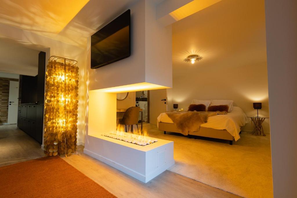 Chambre cosy et moderne avec cheminée décorative à Waterloo