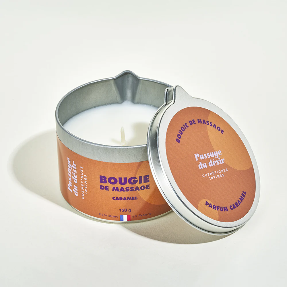 Bougie de massage parfumée qui se transforme en huile tiède pour un moment de détente à deux.