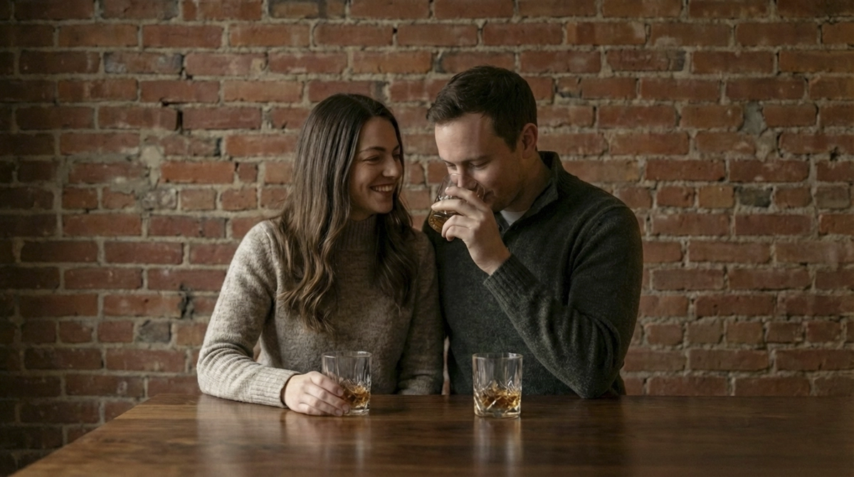 Dégustation de whisky belge en couple près de Liège, dans une ambiance chaleureuse et intimiste